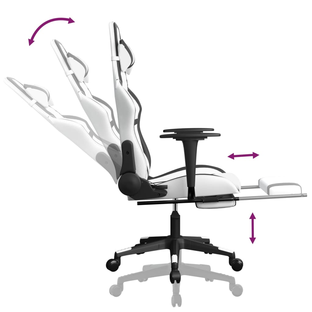 vidaXL Gaming Chair with Footrest White and Black Faux Leather-5