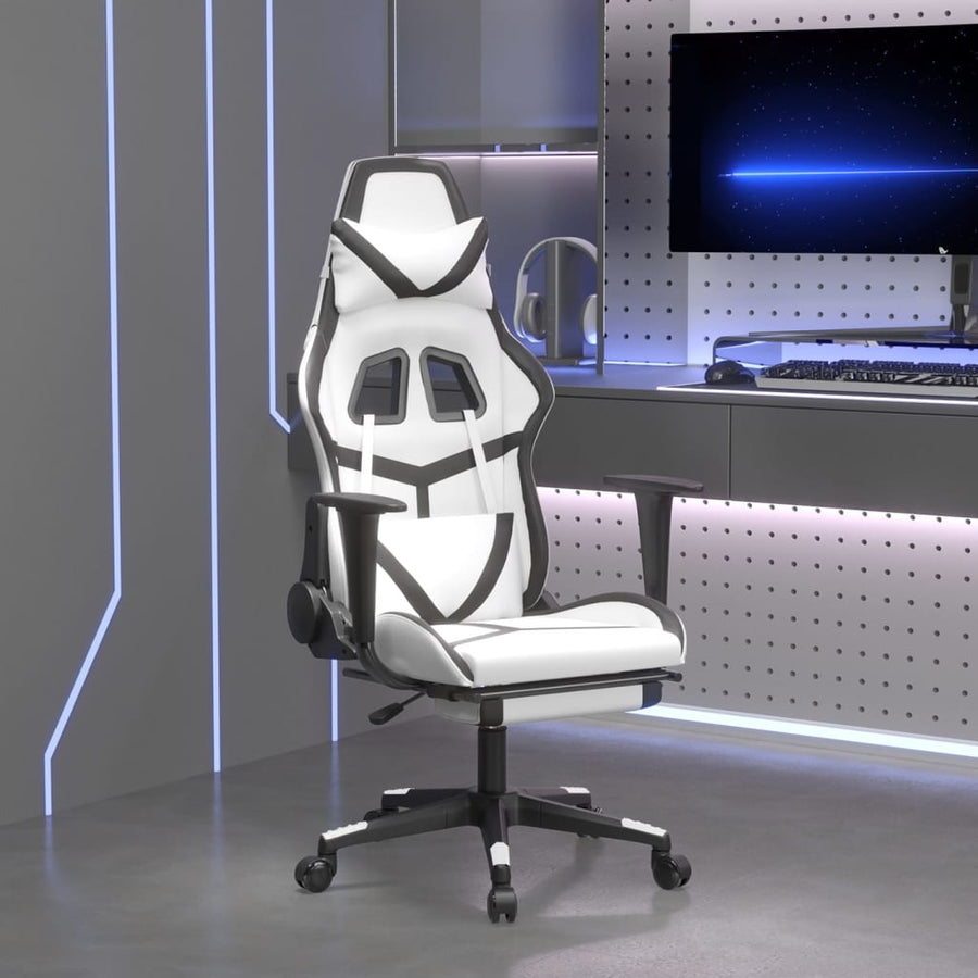 vidaXL Gaming Chair with Footrest White and Black Faux Leather-0