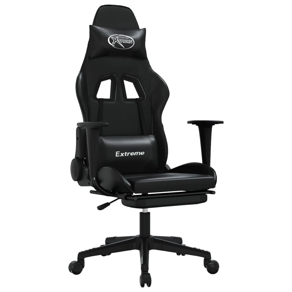 vidaXL Gaming Chair with Footrest Black Faux Leather-8