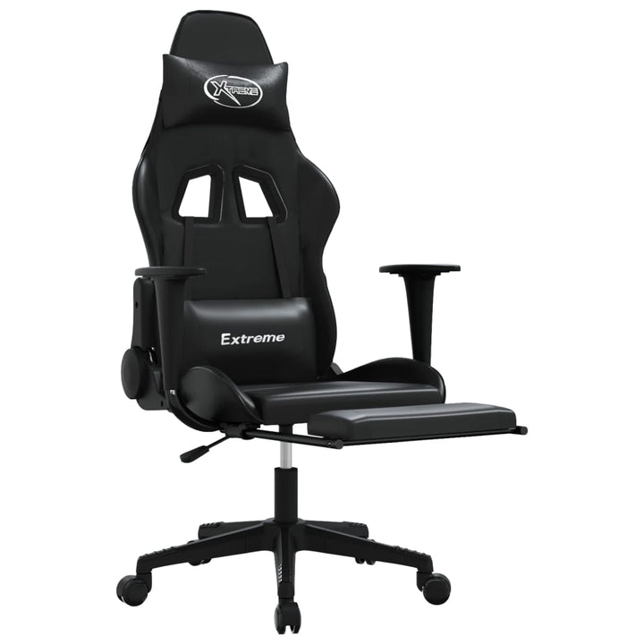 vidaXL Gaming Chair with Footrest Black Faux Leather-4