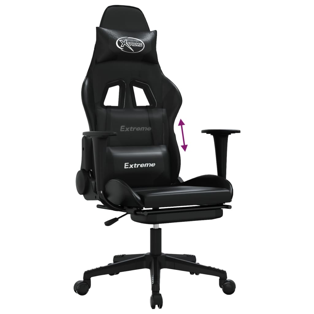 vidaXL Gaming Chair with Footrest Black Faux Leather-6