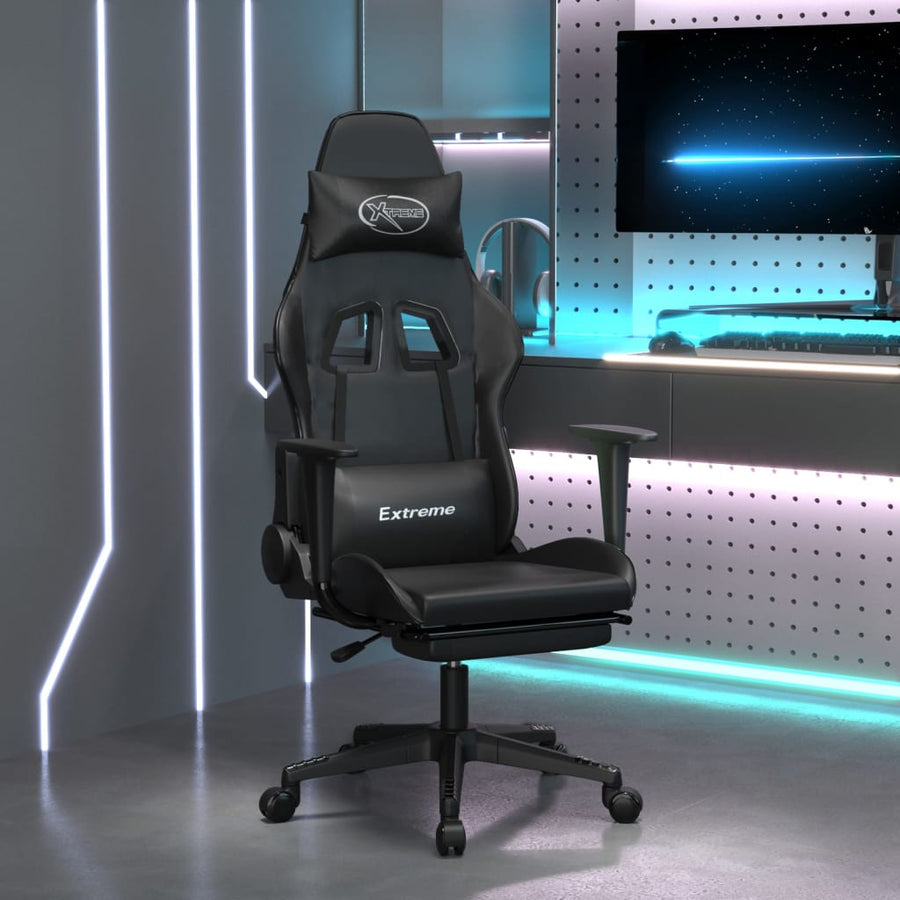 vidaXL Gaming Chair with Footrest Black Faux Leather-0