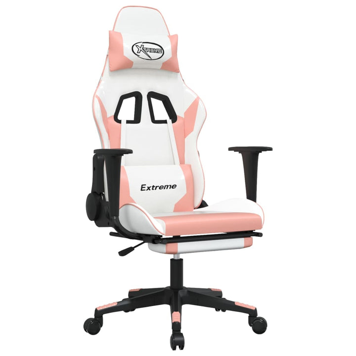 vidaXL Gaming Chair with Footrest White and Pink Faux Leather-8