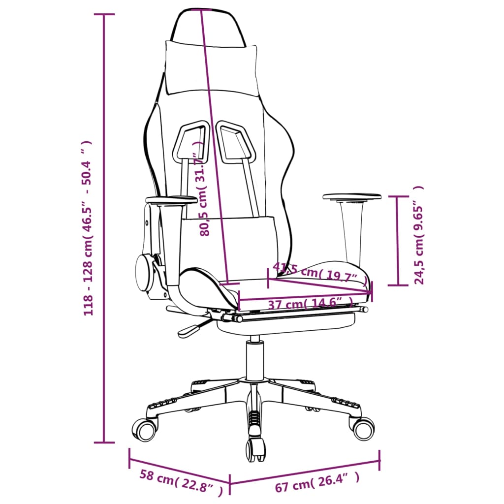 vidaXL Gaming Chair with Footrest White and Pink Faux Leather-9