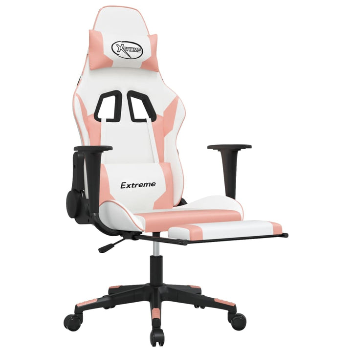 vidaXL Gaming Chair with Footrest White and Pink Faux Leather-4