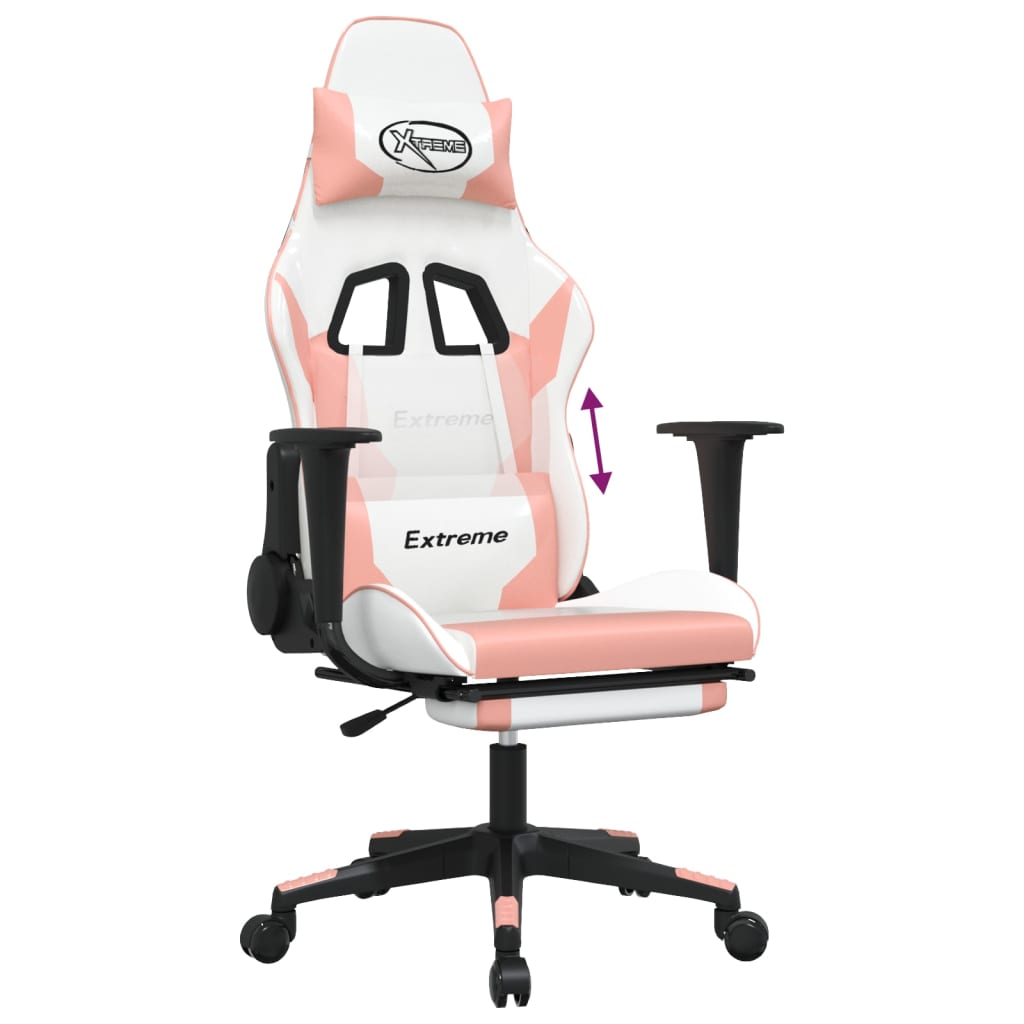 vidaXL Gaming Chair with Footrest White and Pink Faux Leather-6