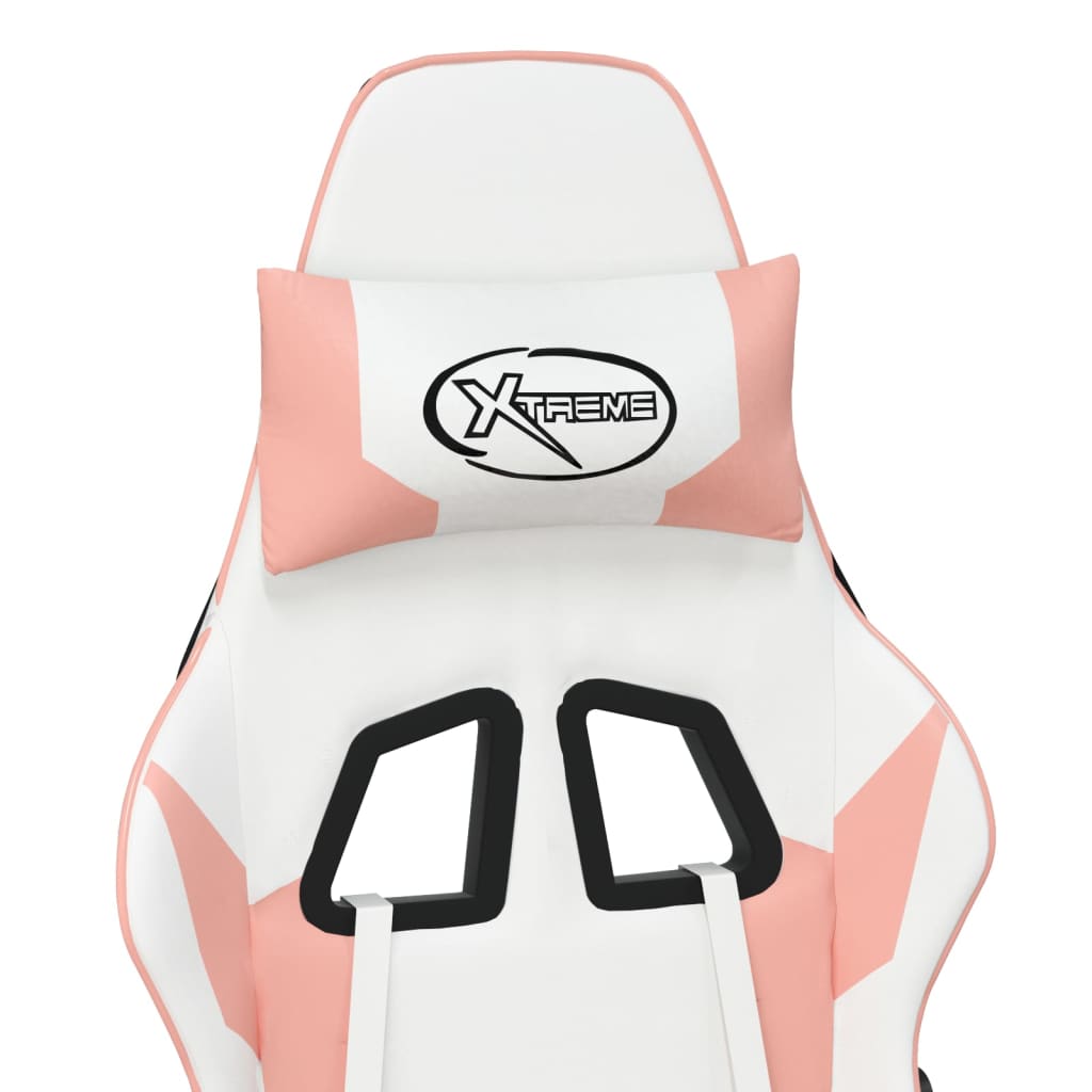 vidaXL Gaming Chair with Footrest White and Pink Faux Leather-7