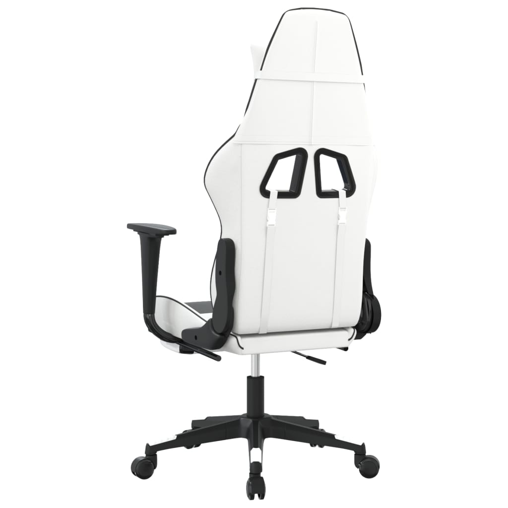 vidaXL Gaming Chair with Footrest White and Black Faux Leather-3