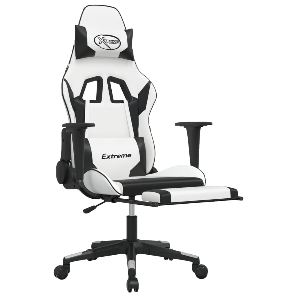 vidaXL Gaming Chair with Footrest White and Black Faux Leather-4