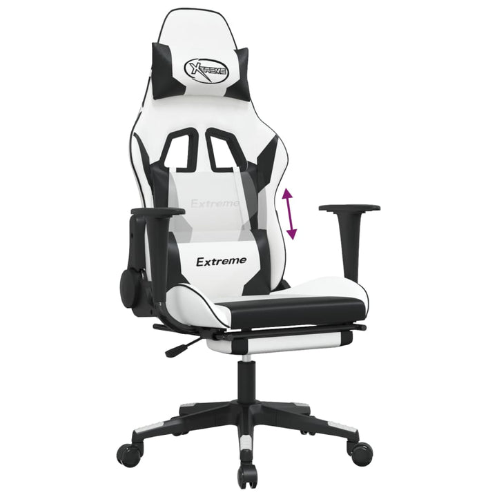 vidaXL Gaming Chair with Footrest White and Black Faux Leather-6