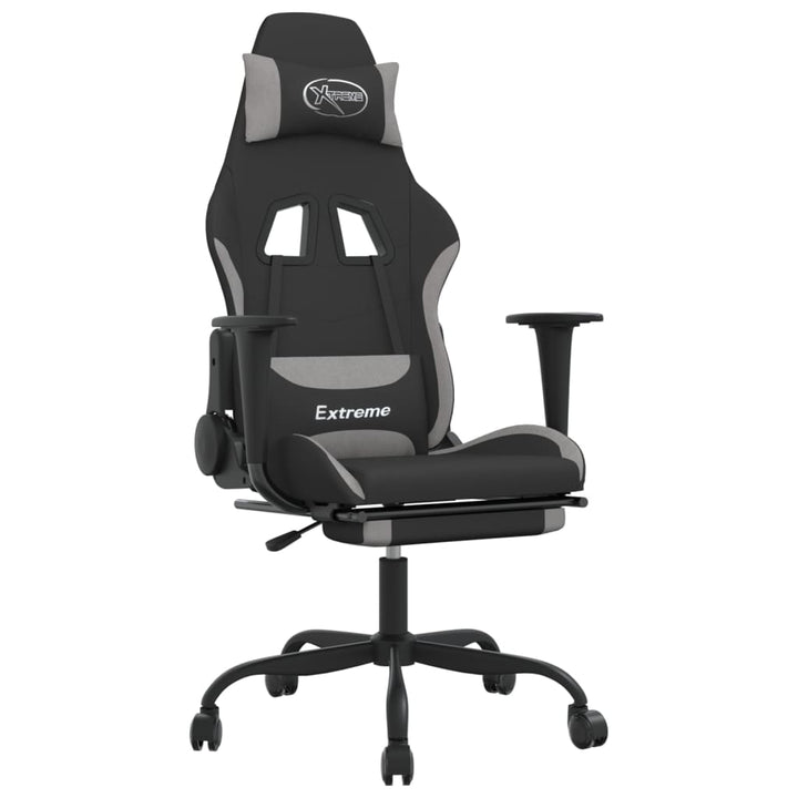 vidaXL Gaming Chair with Footrest Black and Light Gray Fabric-8