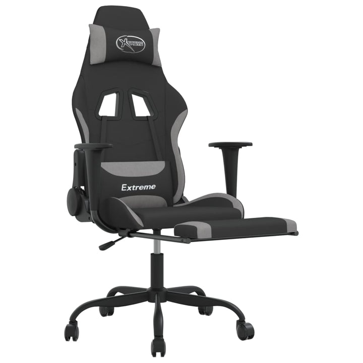 vidaXL Gaming Chair with Footrest Black and Light Gray Fabric-4