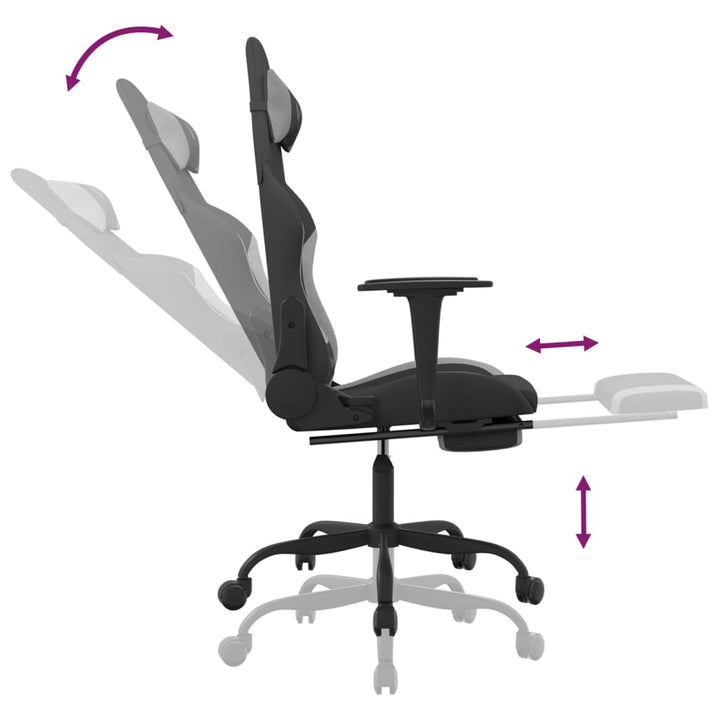 vidaXL Gaming Chair with Footrest Black and Light Gray Fabric-5