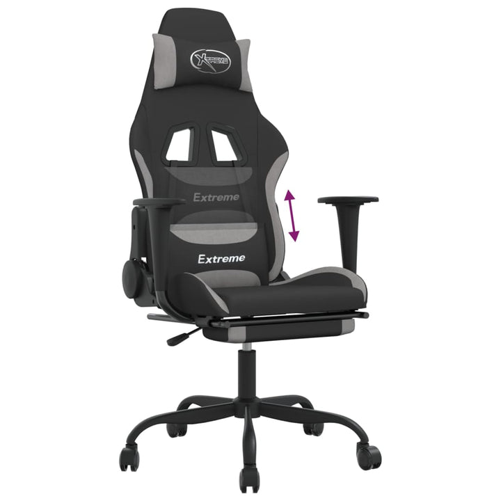 vidaXL Gaming Chair with Footrest Black and Light Gray Fabric-6