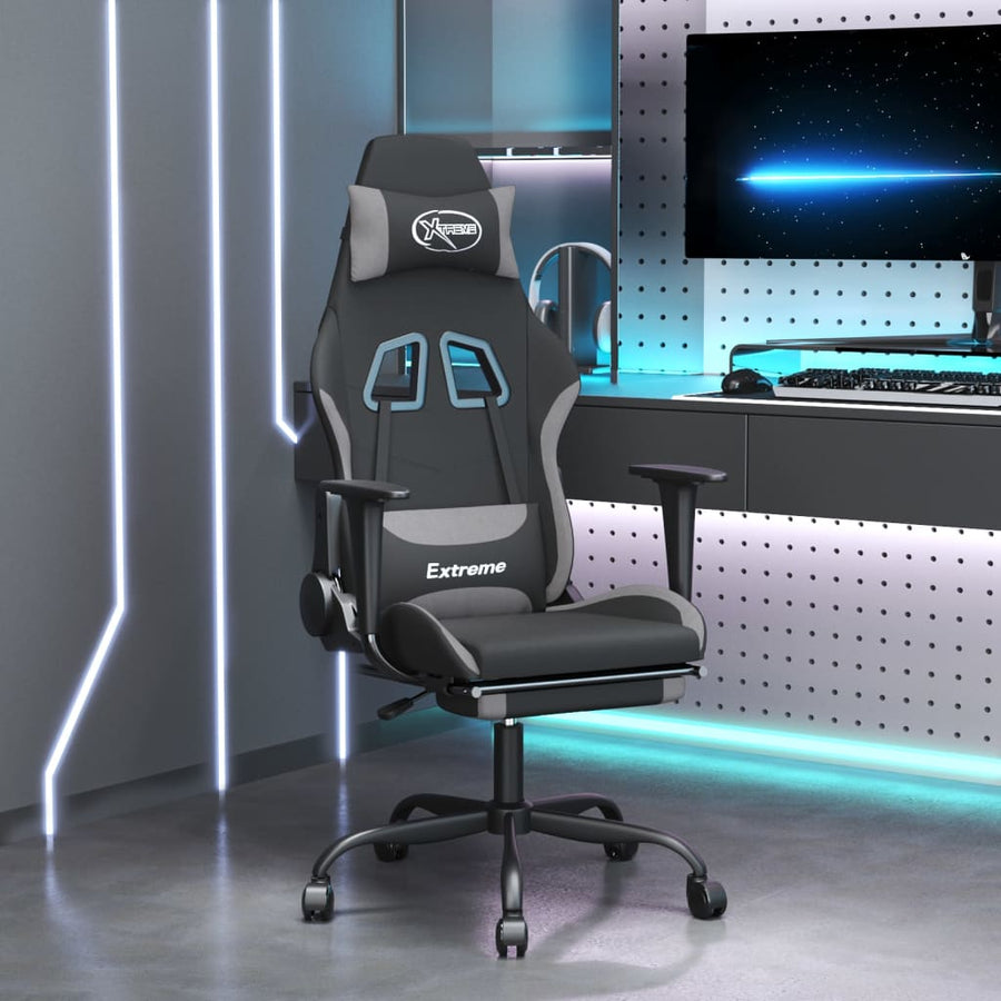 vidaXL Gaming Chair with Footrest Black and Light Gray Fabric-0