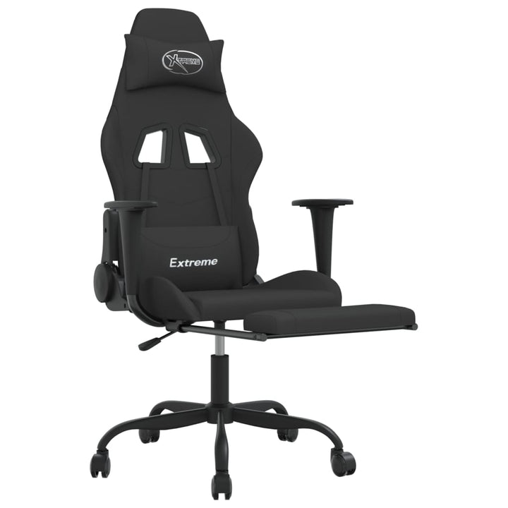 vidaXL Gaming Chair with Footrest Black Fabric-4