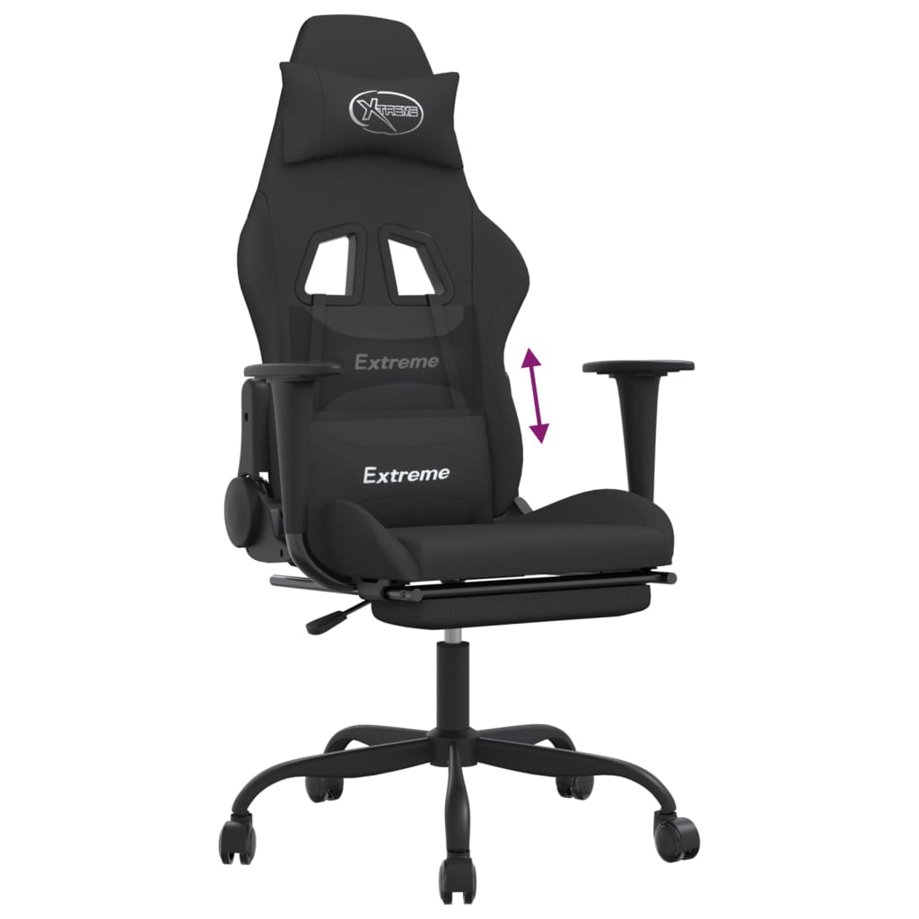 vidaXL Gaming Chair with Footrest Black Fabric-6