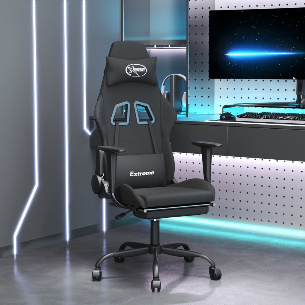 vidaXL Gaming Chair with Footrest Black Fabric-0