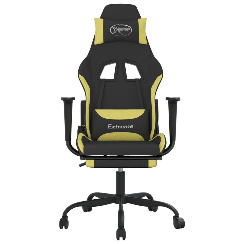 vidaXL Gaming Chair with Footrest Black and Light Green Fabric-1
