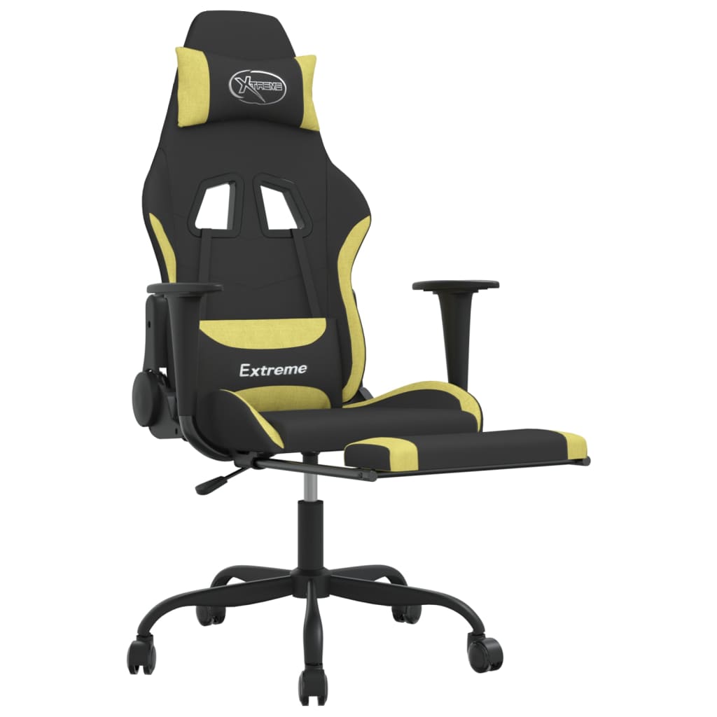 vidaXL Gaming Chair with Footrest Black and Light Green Fabric-4