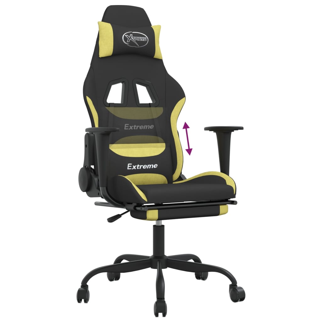 vidaXL Gaming Chair with Footrest Black and Light Green Fabric-6