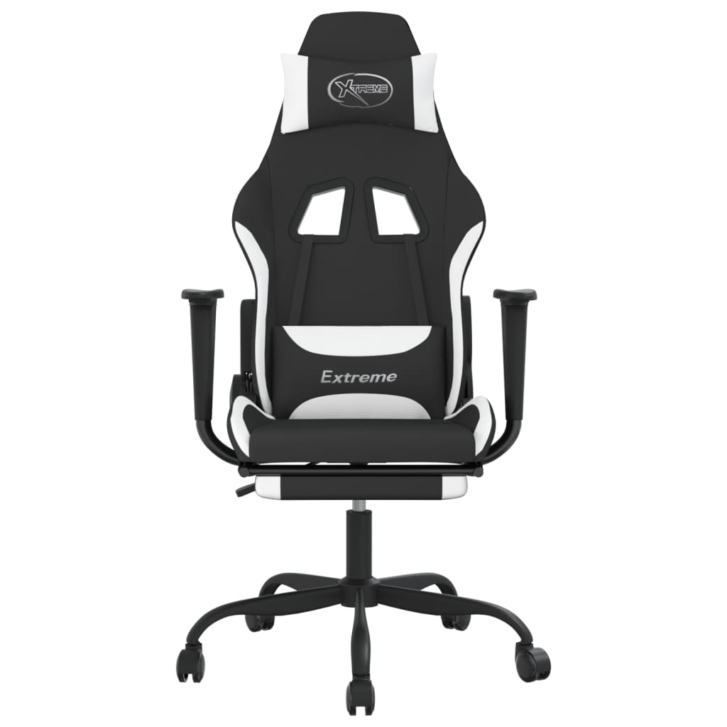 vidaXL Gaming Chair with Footrest Black and White Fabric-1