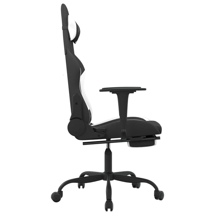 vidaXL Gaming Chair with Footrest Black and White Fabric-2