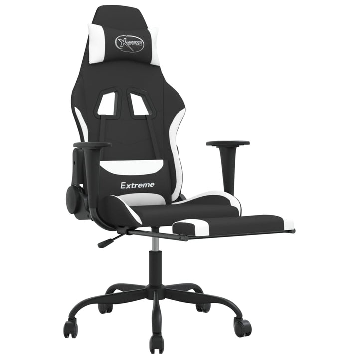 vidaXL Gaming Chair with Footrest Black and White Fabric-4