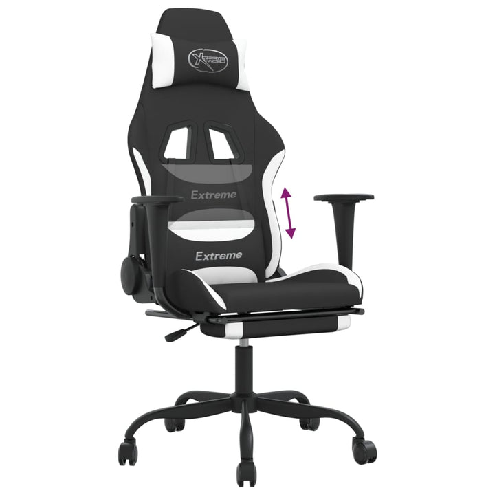 vidaXL Gaming Chair with Footrest Black and White Fabric-6