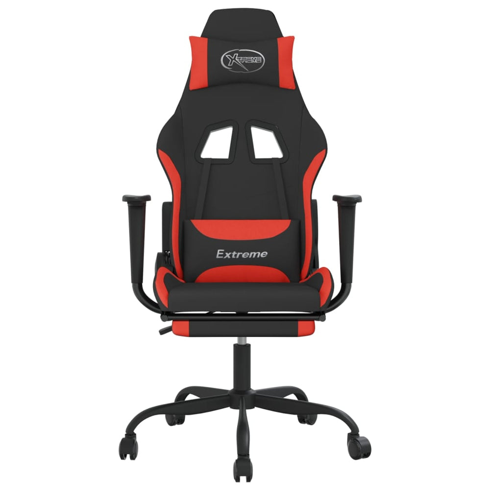 vidaXL Gaming Chair with Footrest Black and Red Fabric-1