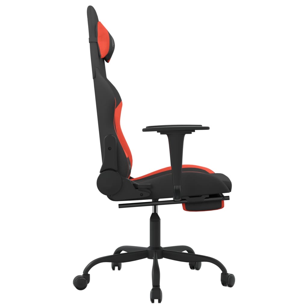 vidaXL Gaming Chair with Footrest Black and Red Fabric-2