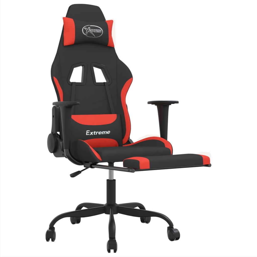 vidaXL Gaming Chair with Footrest Black and Red Fabric-4