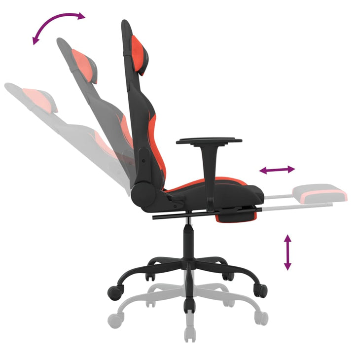 vidaXL Gaming Chair with Footrest Black and Red Fabric-5