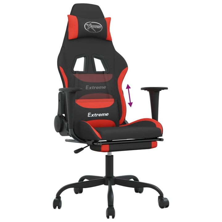 vidaXL Gaming Chair with Footrest Black and Red Fabric-6