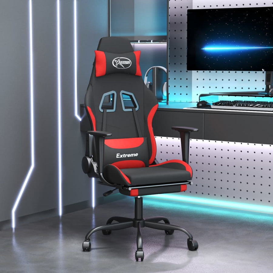 vidaXL Gaming Chair with Footrest Black and Red Fabric-0