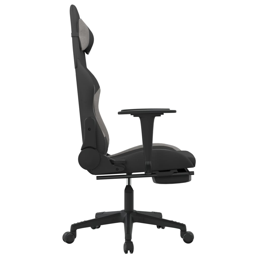 vidaXL Gaming Chair with Footrest Black and Light Gray Fabric-2