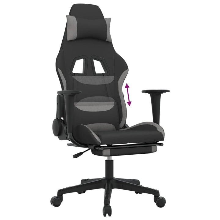 vidaXL Gaming Chair with Footrest Black and Light Gray Fabric-6