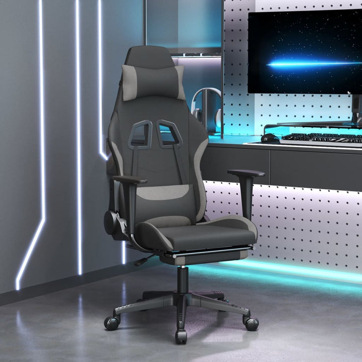 vidaXL Gaming Chair with Footrest Black and Light Gray Fabric-0