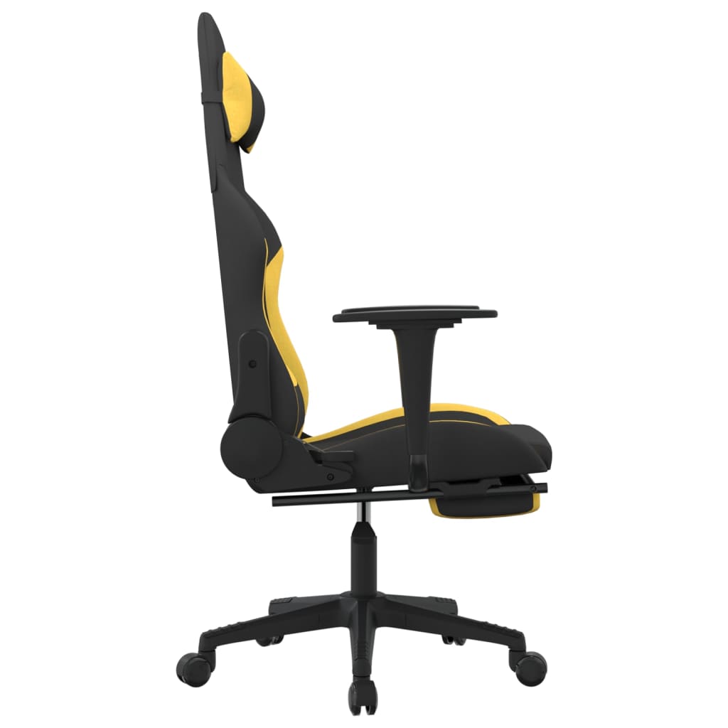 vidaXL Gaming Chair with Footrest Black and Yellow Fabric-2