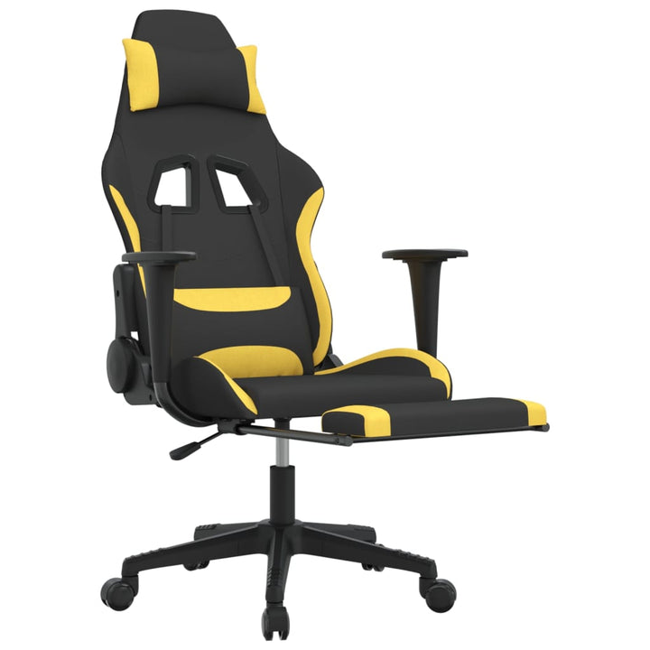 vidaXL Gaming Chair with Footrest Black and Yellow Fabric-4