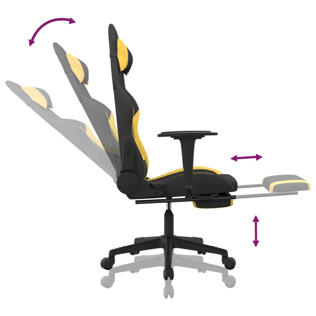 vidaXL Gaming Chair with Footrest Black and Yellow Fabric-5