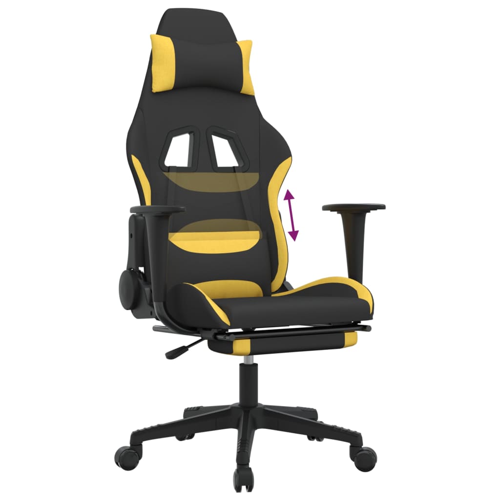 vidaXL Gaming Chair with Footrest Black and Yellow Fabric-6