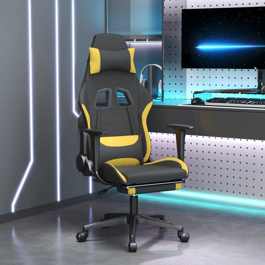 vidaXL Gaming Chair with Footrest Black and Yellow Fabric-0
