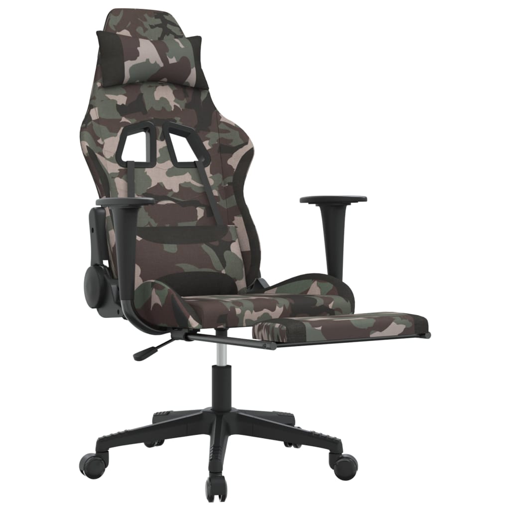 vidaXL Gaming Chair with Footrest Camouflage and Black Fabric-4
