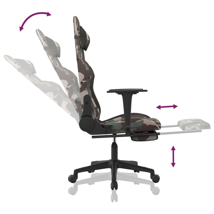 vidaXL Gaming Chair with Footrest Camouflage and Black Fabric-5