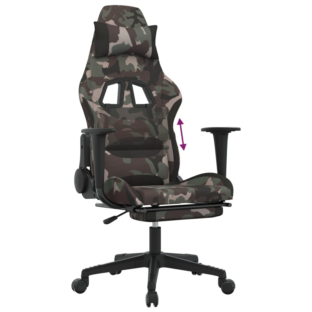 vidaXL Gaming Chair with Footrest Camouflage and Black Fabric-6