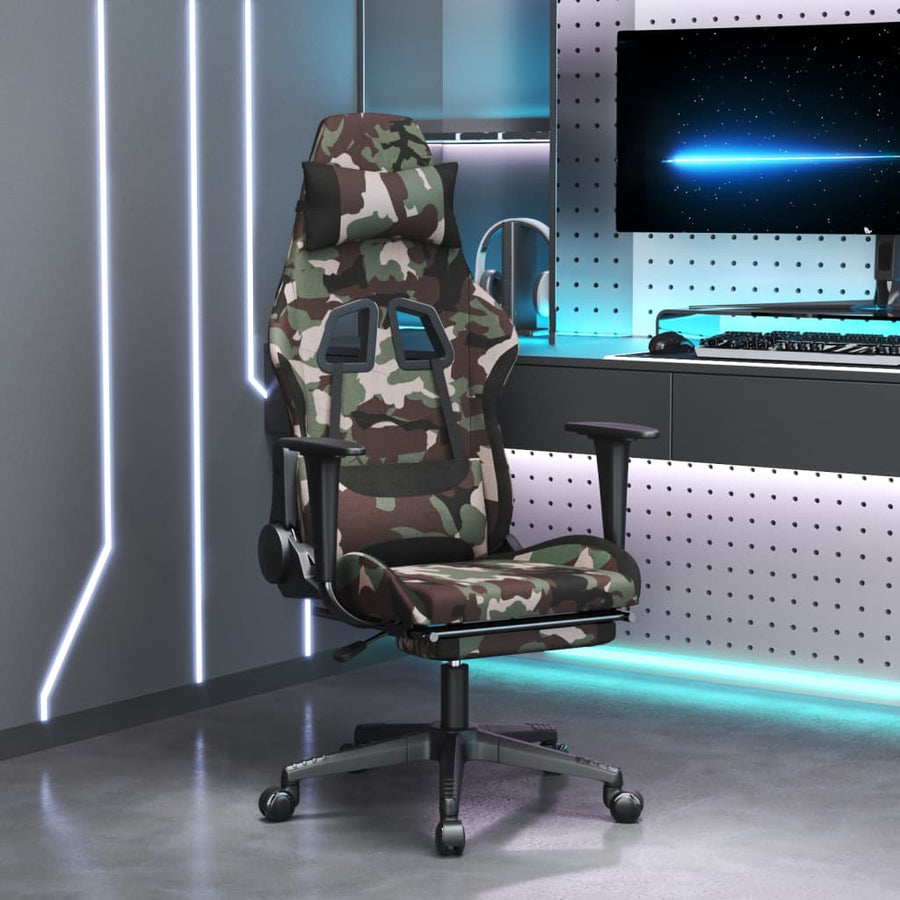 vidaXL Gaming Chair with Footrest Camouflage and Black Fabric-0