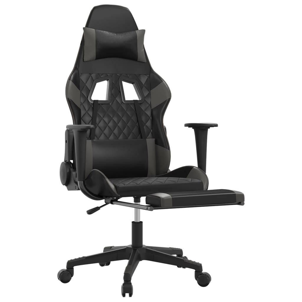 vidaXL Gaming Chair with Footrest Black and Gray Faux Leather-4