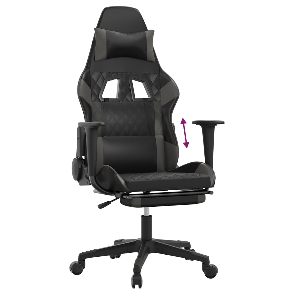 vidaXL Gaming Chair with Footrest Black and Gray Faux Leather-6