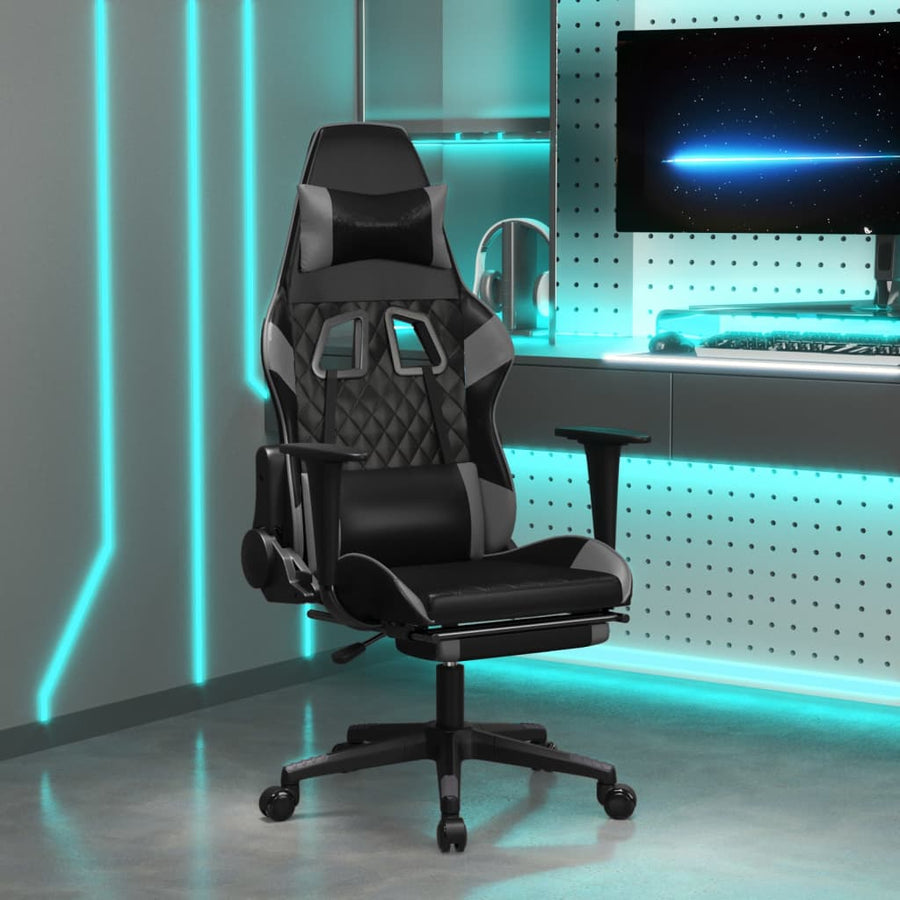 vidaXL Gaming Chair with Footrest Black and Gray Faux Leather-0